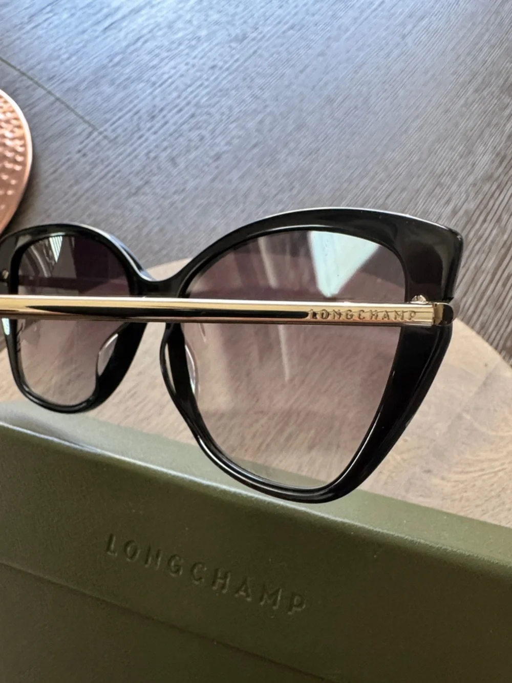 Longchamp Black Cat-Eye Sunglasses with Gold Temples LO627L 57/16 W/case/ cloth